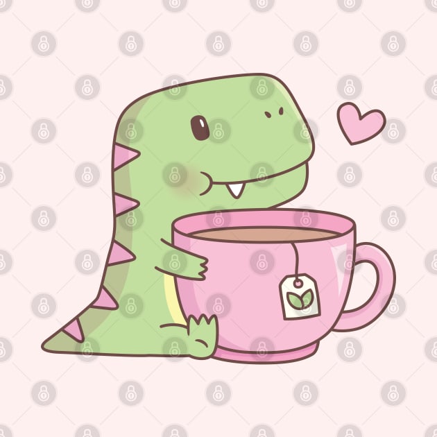 Cute Little Dino Hugging Teacup by rustydoodle