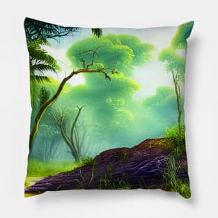 Landscape Painting with Tropical Plants and Lake, Scenery Nature Pillow