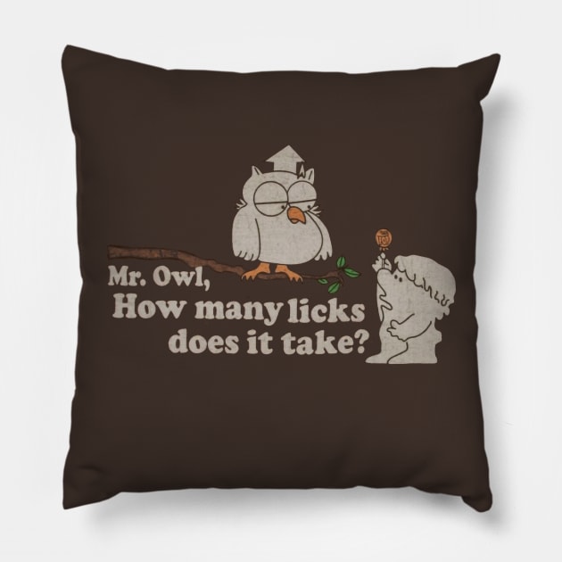 Mr Owl - How many Licks ? Distressed, Vintage style Pillow by offsetvinylfilm