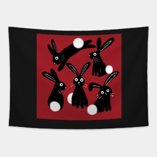 Black Bunnies on Red Tapestry