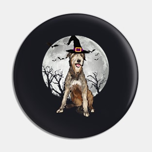 Scary Irish Wolfhound Dog Witch Hat Halloween Pin