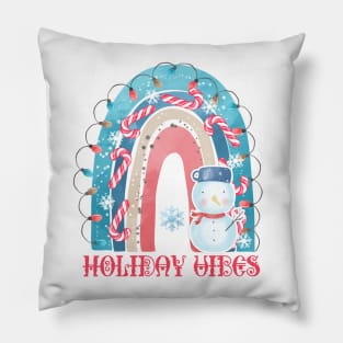 Boho Rainbow Holiday Vibes Snowman Pillow