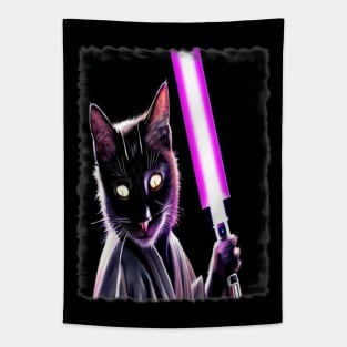 Fun Cat Print ~ AI Art ~ Fantasy Cat ~ Sci-fi Cat ~ Cats with Lightsabers Tapestry