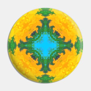 Psychedelic Kaleidoscope Square Blue Yellow and Green Pin