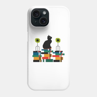 Cat, books and flowers Phone Case