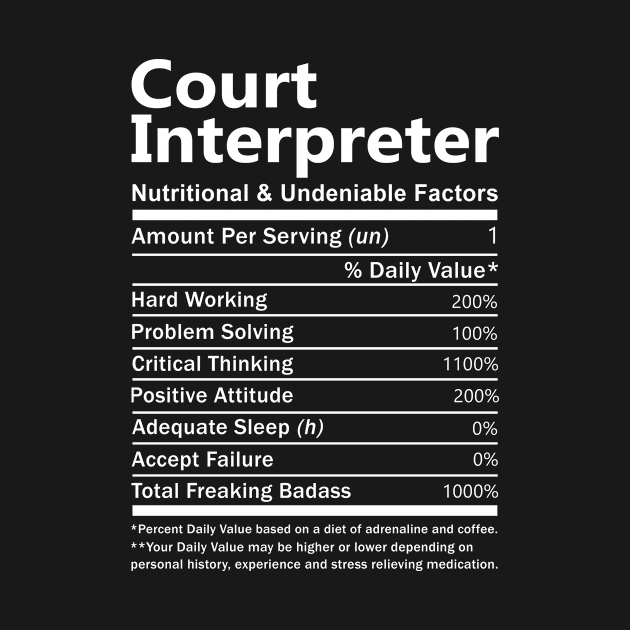Court Interpreter T Shirt - Nutritional and Undeniable Factors Gift Item Tee by Ryalgi