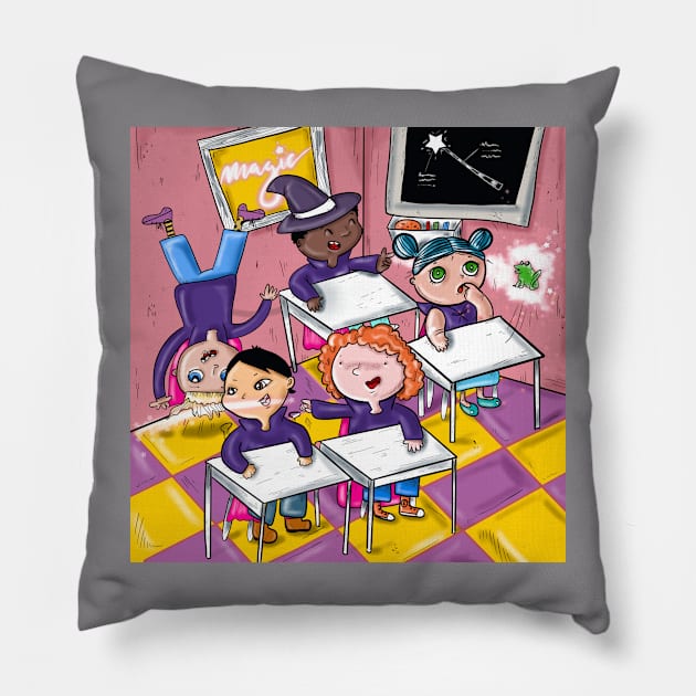 Magical fidgeting school kids Pillow by Mooseberry1