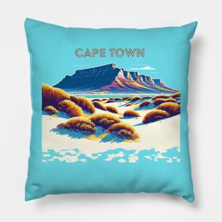 Vintage Cape Town Travel Poster Sticker | Howzit South Africa | Explore Table Mountain Pillow