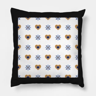 Gold And Blue Hearts Pattern Pillow