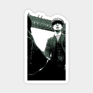 Thomas Shelby sits on his black horse with hat and suit as abstract comic graphic peaky blinders Magnet