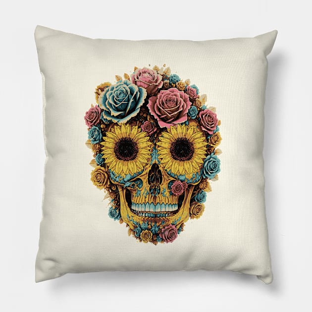 Sugar skull, dark, La catrina, calavera, skeletons lovers, cool skulls, bones Pillow by Collagedream