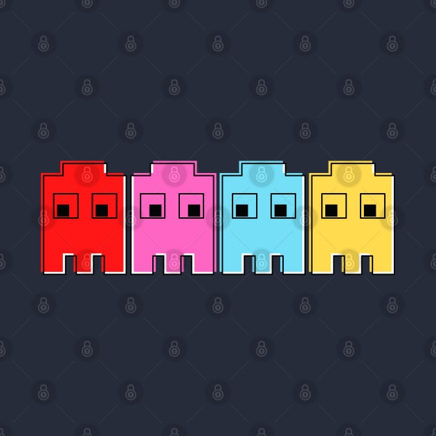 8-bit vintage, retro pac man ghosts by Teessential