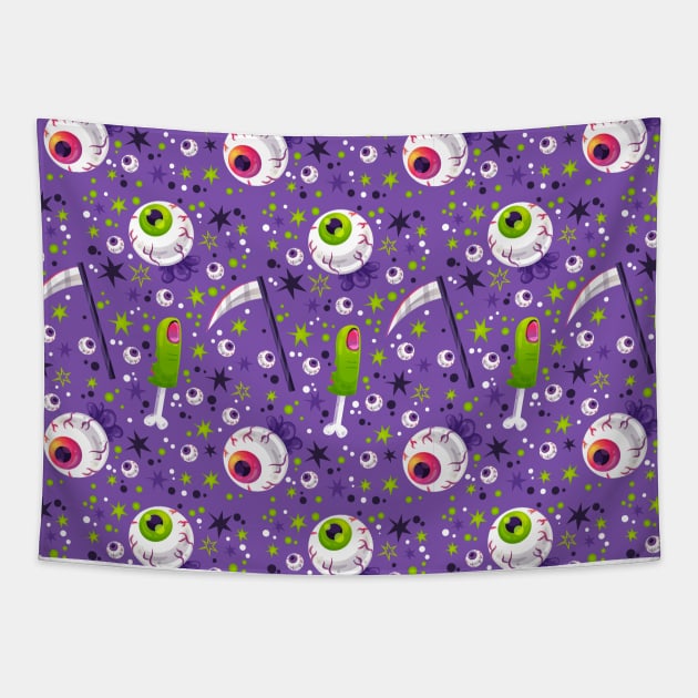 Eyeball Scythe Zombie Finger Creepy Halloween Fun Spooky Cute Design Tapestry by OfficialTeeDreams