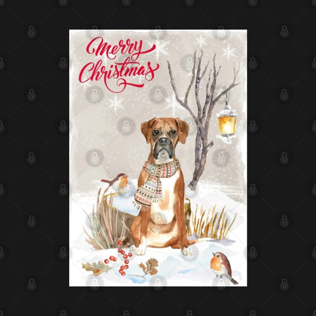 Boxer Dog Merry Christmas Santa Dog by Puppy Eyes