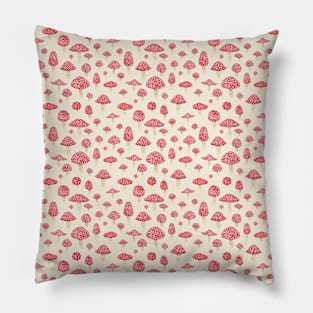 Amanita Mushrooms Red on Cream Pillow