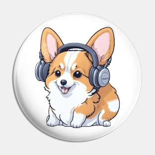 Corgi with Headphones | Music-Loving Corgi Pin