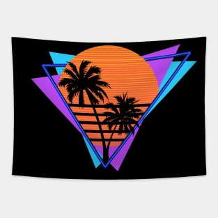 Retro 80s Tee Purple Blue Throwback Palm Tree Synthwave Tee Tapestry