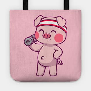 Cute Pig Lifting Dumbbell Cartoon Tote