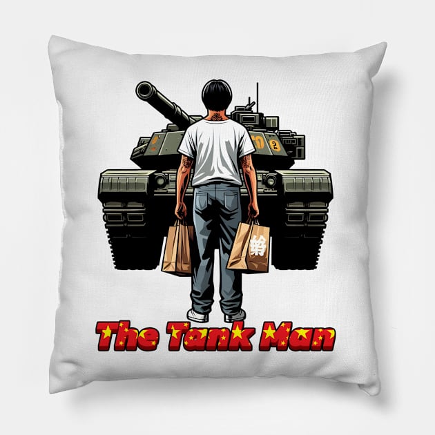 Tank Man Pillow by Rawlifegraphic