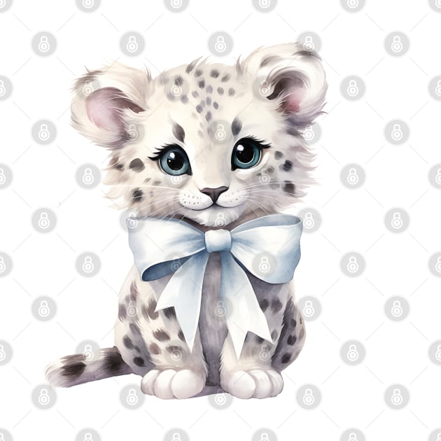 Snow Leopard Wearing Bow by Chromatic Fusion Studio