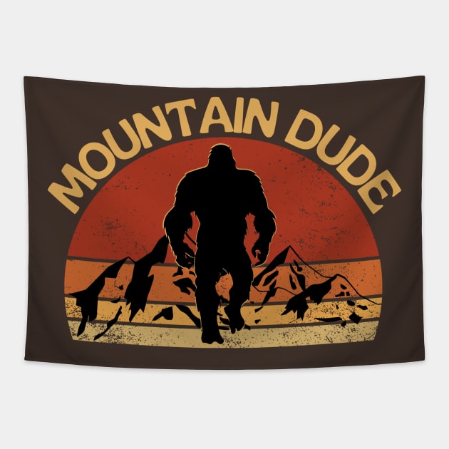 Mountain Dude Vintage Bigfoot Hiking Tapestry by Illustradise