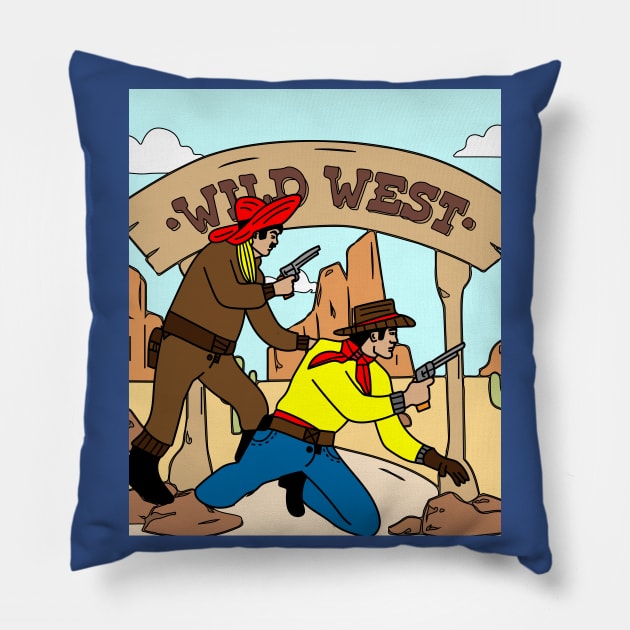 Retro Wild West Cowboys Rodeo Pillow by flofin