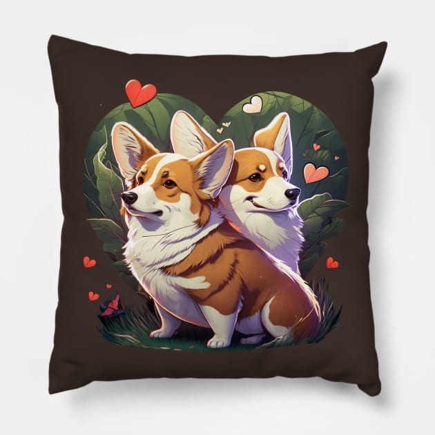 Corgi Green Love Pillow by Vaelerys