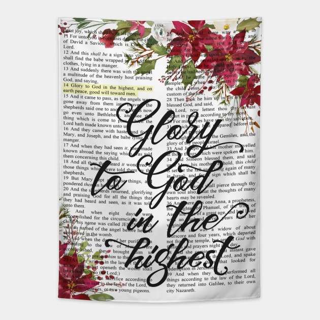 Glory to God in the Highest, Christmas Bible Verse Tapestry by DownThePath