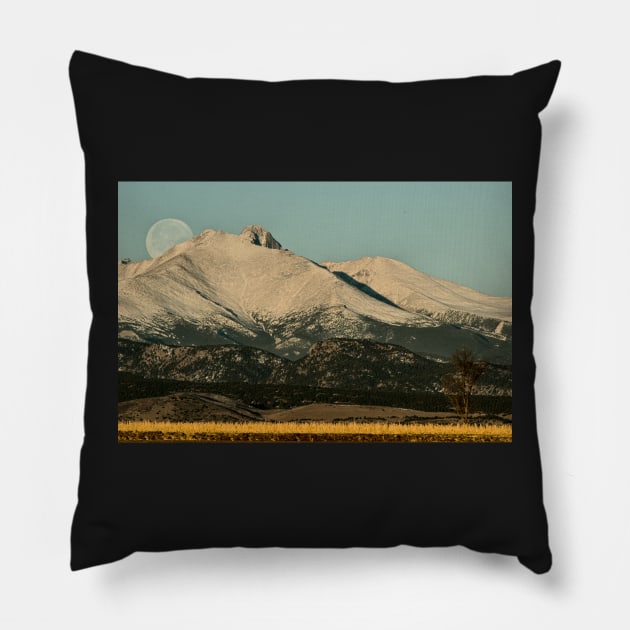 Moonset Over Meeker  and Longs Peak Pillow by nikongreg