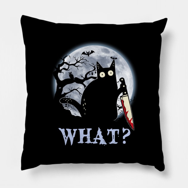 cBlack Cat What Murderous With Knife Halloween Shirt Pillow by Alana Clothing