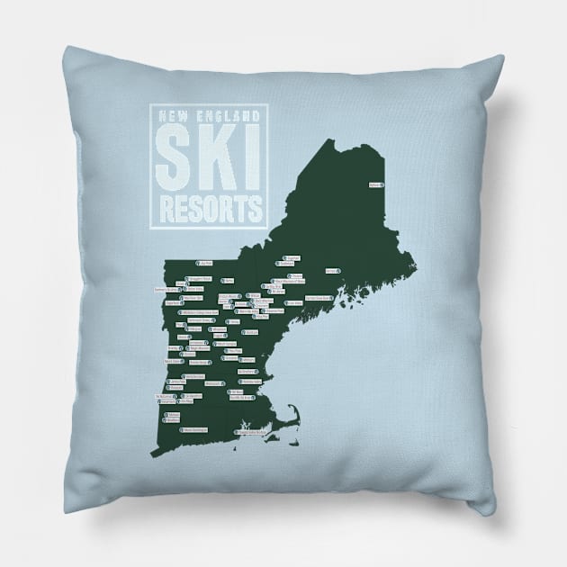 Map of the Ski Resorts of New England Pillow by ChasingGnarnia