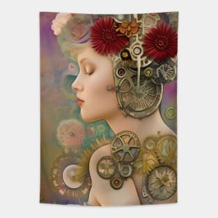 Beautiful Steampunk Girl - Victorian Flowers Roses - SP998 - Be Different - Gears and Cogs Tapestry