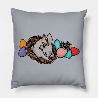 Watercolor Easter Bunny in a Nest Pillow