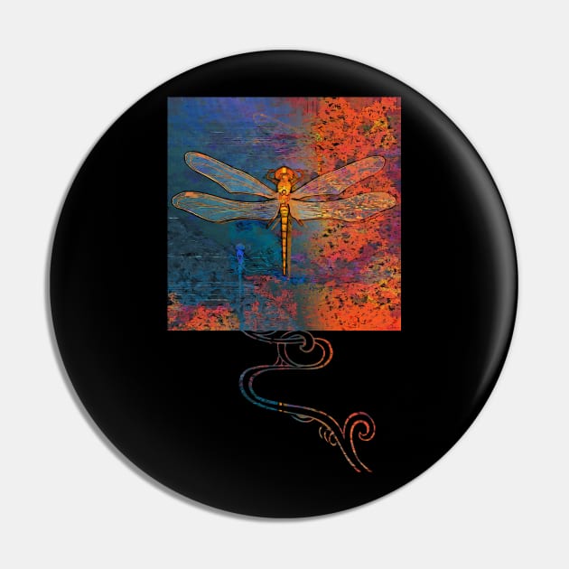 Flaming Dragonfly Pin by evisionarts