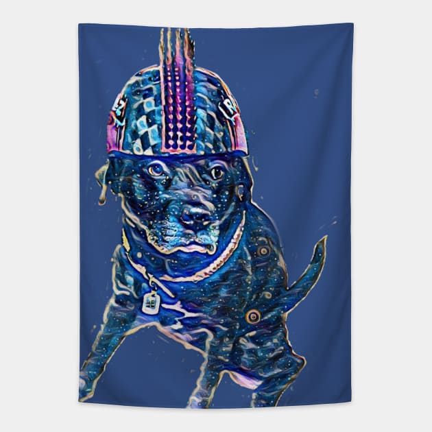 cartoon biker dog Tapestry by StephanieAkerman