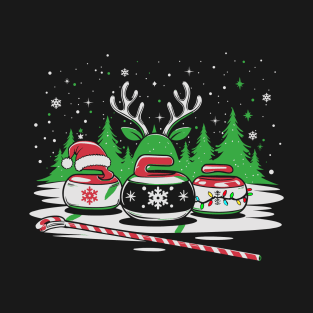 Funny Curling Player Xmas Santa Hat Curling Christmas T-Shirt