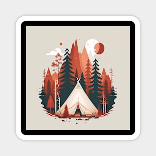 Camping In tent, Adventure in the Forest, Minimal Magnet