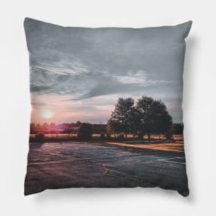 Photography of School Yard with Stunning Sky and Sunset V4 Pillow