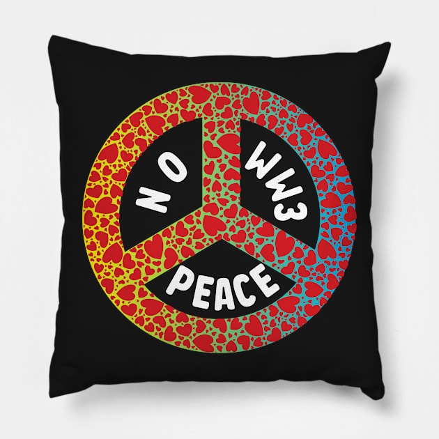 WW3 PRAYING FOR PEACE RED HEART PEACE SYMBOL DESIGN Pillow by KathyNoNoise