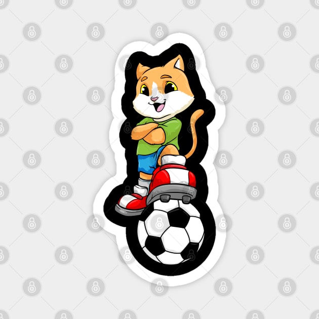 Cat as Soccer player with Soccer ball and Shoes Magnet by Markus Schnabel