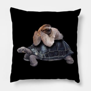 Sloth Lying on Turtle, Funny Lazy Animals Pillow