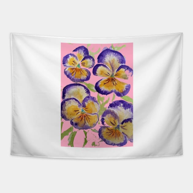 Viola Watercolor Purple Floral Pattern on Pink Tapestry by SarahRajkotwala