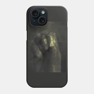 Digital collage and special processing. Clenched palm. Calm and soft. Like some fog, medieval. Like gold or bronze. Phone Case