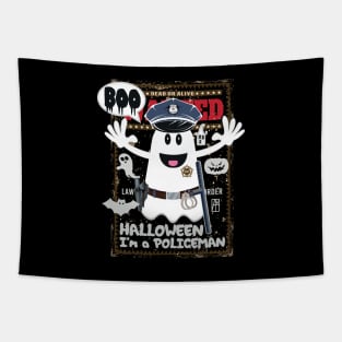 BOO Policeman dressed as a GHOST - cute Halloween Tapestry