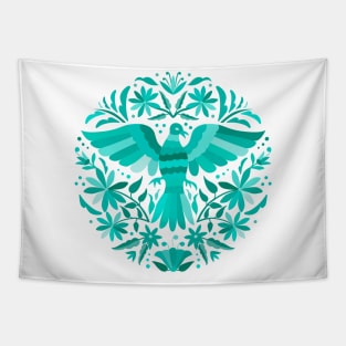 Flying Bird - Mexican Otomí Stamp Design in Turquoise Shades by Akbaly Tapestry