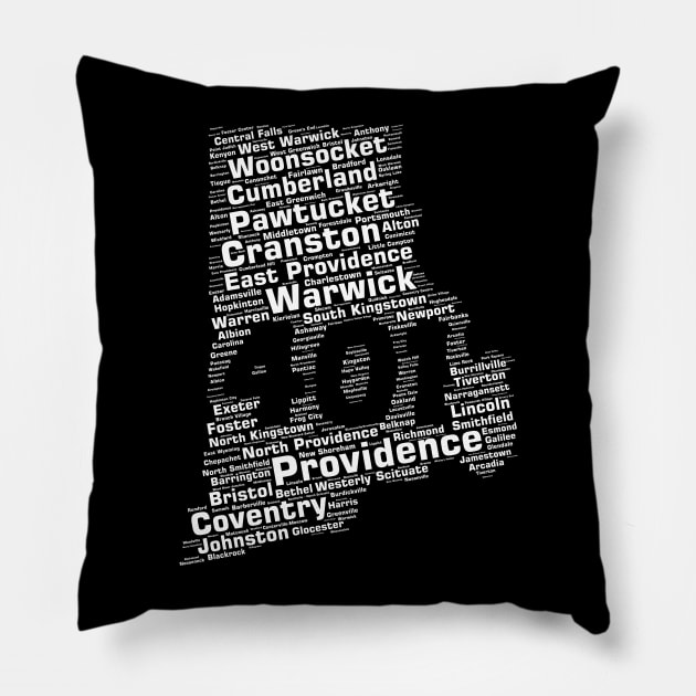 Rhode Island Cities 401 Area Code Pillow by shirtonaut