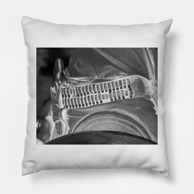 Six Shooter Gunslinger - Black and White Pillow by Debra Martz