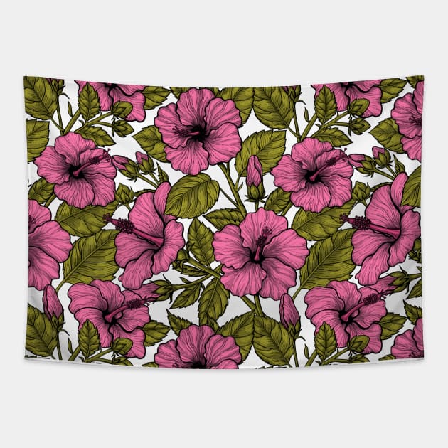 Pink hibiscus flowers Tapestry by katerinamk