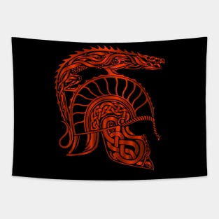 Red Spartan Dragon Helmet Gladiator Design Tapestry