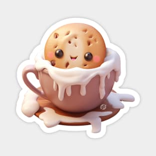 Cute Kawaii Chocolate Chip Cookie in a cup of hot chocolate and cream Magnet